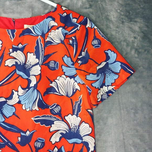 J. Crew Womens Dress 6 Red Blue Floral Print‎ Short Sleeve Shift Retro Summer - Picture 4 of 12